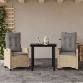 Set comedor de jardín 3 pzas con cojines ratán sintético beige