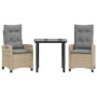 Set comedor de jardín 3 pzas con cojines ratán sintético beige