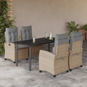 Set comedor de jardín 5 pzas con cojines ratán sintético beige