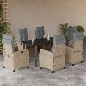 Set comedor de jardín 7 pzas con cojines ratán sintético beige