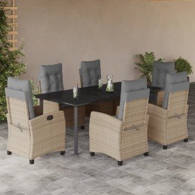 Set comedor de jardín 7 pzas con cojines ratán sintético beige