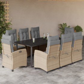 Set comedor de jardín 9 pzas con cojines ratán sintético beige en Conjuntos de jardín | Comprar online en Foro24