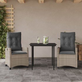 Set comedor de jardín 3 pzas cojines ratán sintético gris claro