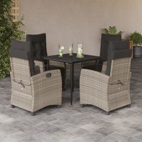 Set comedor de jardín 5 pzas cojines ratán sintético gris claro