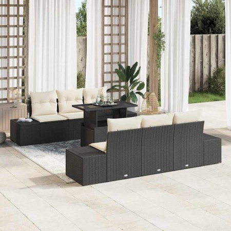 Conjunto de sofá de jardín 7 pcs Negro y crema 100 x 55 x 73 cm