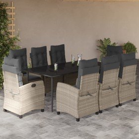 Set comedor de jardín 9 pzas cojines ratán sintético gris claro