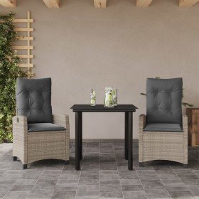 Set comedor de jardín 3 pzas cojines ratán sintético gris claro
