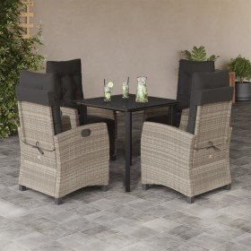 Set comedor de jardín 5 pzas cojines ratán sintético gris claro