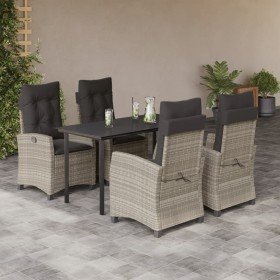 Set comedor de jardín 5 pzas cojines ratán sintético gris claro