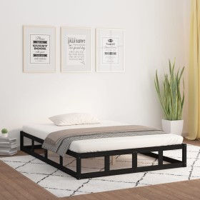 Estructura cama doble pequeña madera maciza negro 120x190 cm