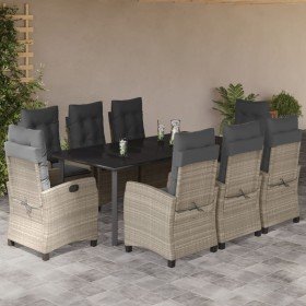 Set comedor de jardín 9 pzas cojines ratán sintético gris claro