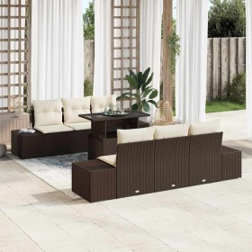 Conjunto de sofá de jardín con cojín 7 pcs Marrón y crema