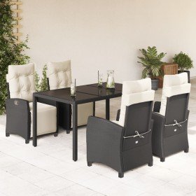 Set de muebles jardín 5 pzas con cojines ratán sintético negro Set de muebles jardín 5 pzas con cojines ratán sintético negro