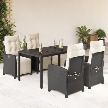 Set de muebles jardín 5 pzas con cojines ratán sintético negro