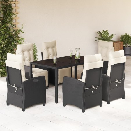 Set de comedor de jardín 7 pzas y cojines ratán sintético negro
