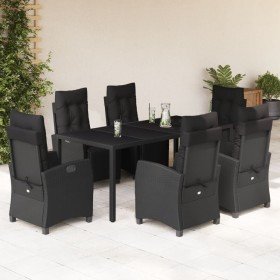 Set de comedor de jardín 7 pzas y cojines ratán sintético negro en Conjuntos de jardín | Comprar online en Foro24