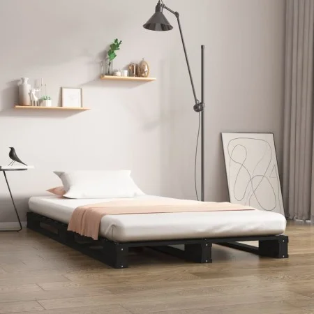 Cama de palets madera maciza pino negra pequeña 75x190 cm de vidaXL, Camas y somieres - Ref: Foro24-821421, Precio: 117,31 €,...