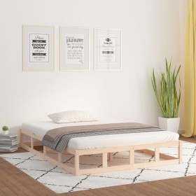 Estructura de cama doble de madera maciza 140x190 cm