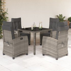 Set comedor de jardín 5 piezas con cojines ratán sintético gris en Conjuntos de jardín | Comprar online en Foro24