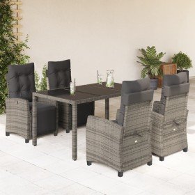Set comedor de jardín 5 piezas con cojines ratán sintético gris