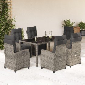 Set comedor jardín 7 pzas y cojines ratán sintético gris