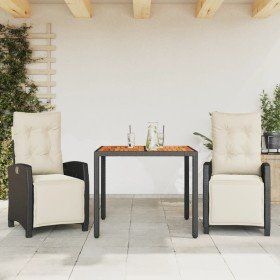 Set comedor de jardín 3 pzas con cojines ratán sintético negro Set comedor de jardín 3 pzas con cojines ratán sintético negro