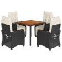 Set de muebles jardín 5 pzas con cojines ratán sintético negro
