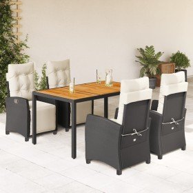 Set de muebles jardín 5 pzas con cojines ratán sintético negro