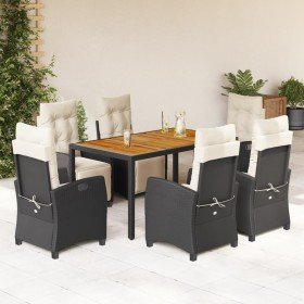 Set de comedor de jardín 7 pzas y cojines ratán sintético negro