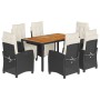 Set de comedor de jardín 7 pzas y cojines ratán sintético negro