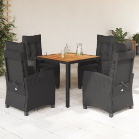 Set de muebles jardín 5 pzas con cojines ratán sintético negro Set de muebles jardín 5 pzas con cojines ratán sintético negro