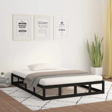 Black solid wood bed frame 140x190 cm by vidaXL, Beds and slatted bases - Ref: Foro24-820845, Price: 133,72 €, Discount: %