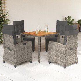 Set comedor de jardín 5 piezas con cojines ratán sintético gris