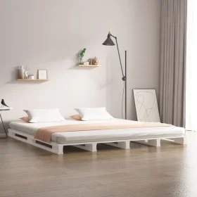 Cama de palets de madera maciza de pino blanca 200x200 cm de vidaXL, Camas y somieres - Ref: Foro24-821413, Precio: 152,80 €,...