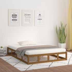 Honey brown solid wood double bed frame 120x190 cm by vidaXL, Beds and slatted bases - Ref: Foro24-820834, Price: 145,54 €, D...
