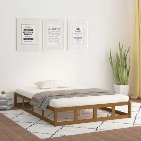 Honey brown solid wood double bed frame 120x190 cm by vidaXL, Beds and slatted bases - Ref: Foro24-820834, Price: 142,95 €, D...