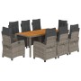 Set comedor jardín 9 pzas y cojines ratán sintético gris