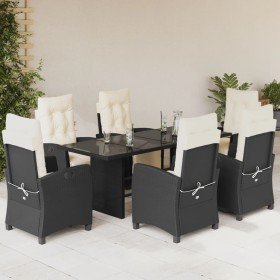Set de comedor de jardín 7 pzas y cojines ratán sintético negro