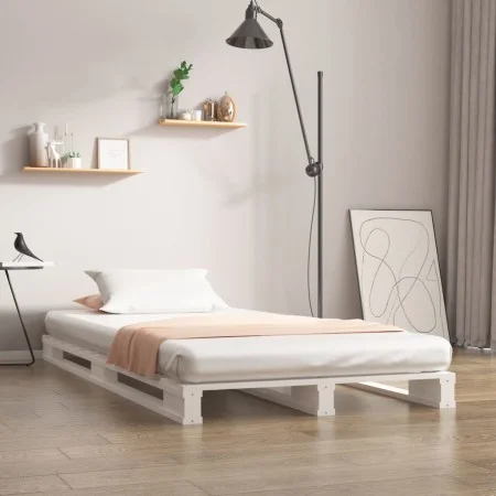 Cama de palets madera maciza de pino blanco 90x200 cm de vidaXL, Camas y somieres - Ref: Foro24-821378, Precio: 112,57 €, Des...