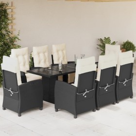 Set de comedor de jardín 9 pzas y cojines ratán sintético negro en Conjuntos de jardín | Comprar online en Foro24