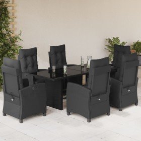 Set de comedor de jardín 7 pzas y cojines ratán sintético negro Set de comedor de jardín 7 pzas y cojines ratán sintético negro
