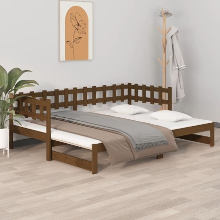 Sofá cama extraíble madera maciza de pino marrón 2