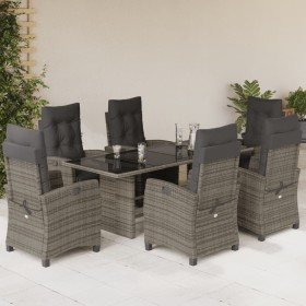 Set comedor jardín 7 pzas y cojines ratán sintético gris