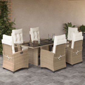 Set comedor de jardín 7 pzas con cojines ratán sintético beige