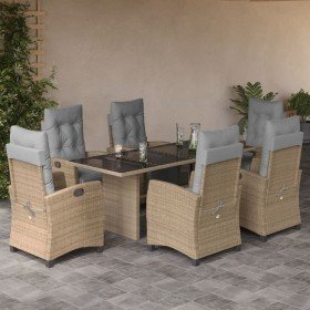 Set comedor de jardín 7 pzas con cojines ratán sintético beige