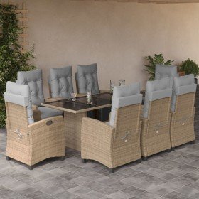 Set comedor de jardín 9 pzas con cojines ratán sintético beige