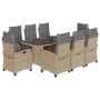 Set comedor de jardín 9 pzas con cojines ratán sintético beige
