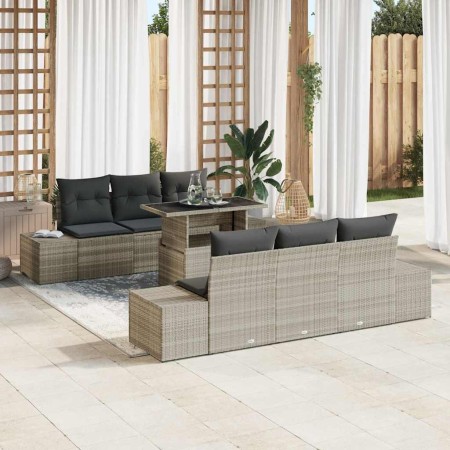 Conjunto de sofá de jardín 7 pcs Gris claro 100 x 55 x 73 cm