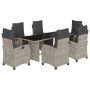 Set comedor jardín 7 pzas y cojines ratán sintético gris claro