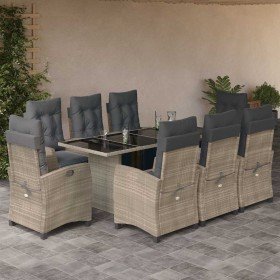 Set comedor de jardín 9 pzas cojines ratán sintético gris claro